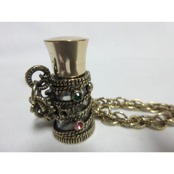 VTG Empty Perfume Bottle Charm Bracelet Color Rhinestones Gold Tone  Size 7" - Picture 3 of 5